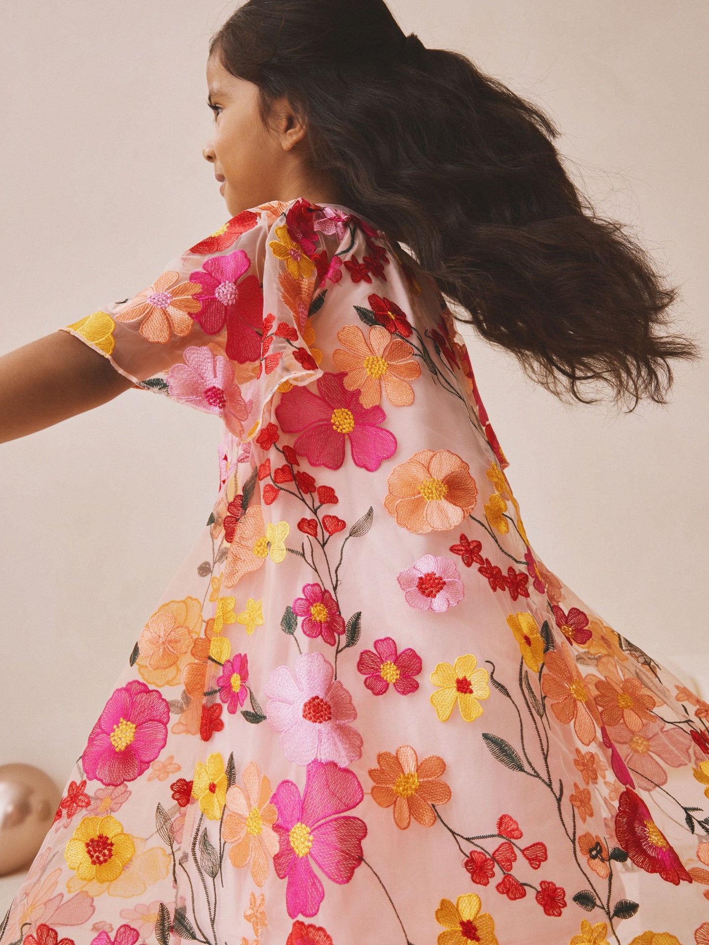 Pink 3D Embroidered Flower Occasion Dress (3-16yrs) image 3