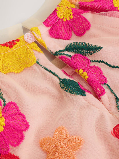 Pink 3D Embroidered Flower Occasion Dress (3-16yrs) image 7