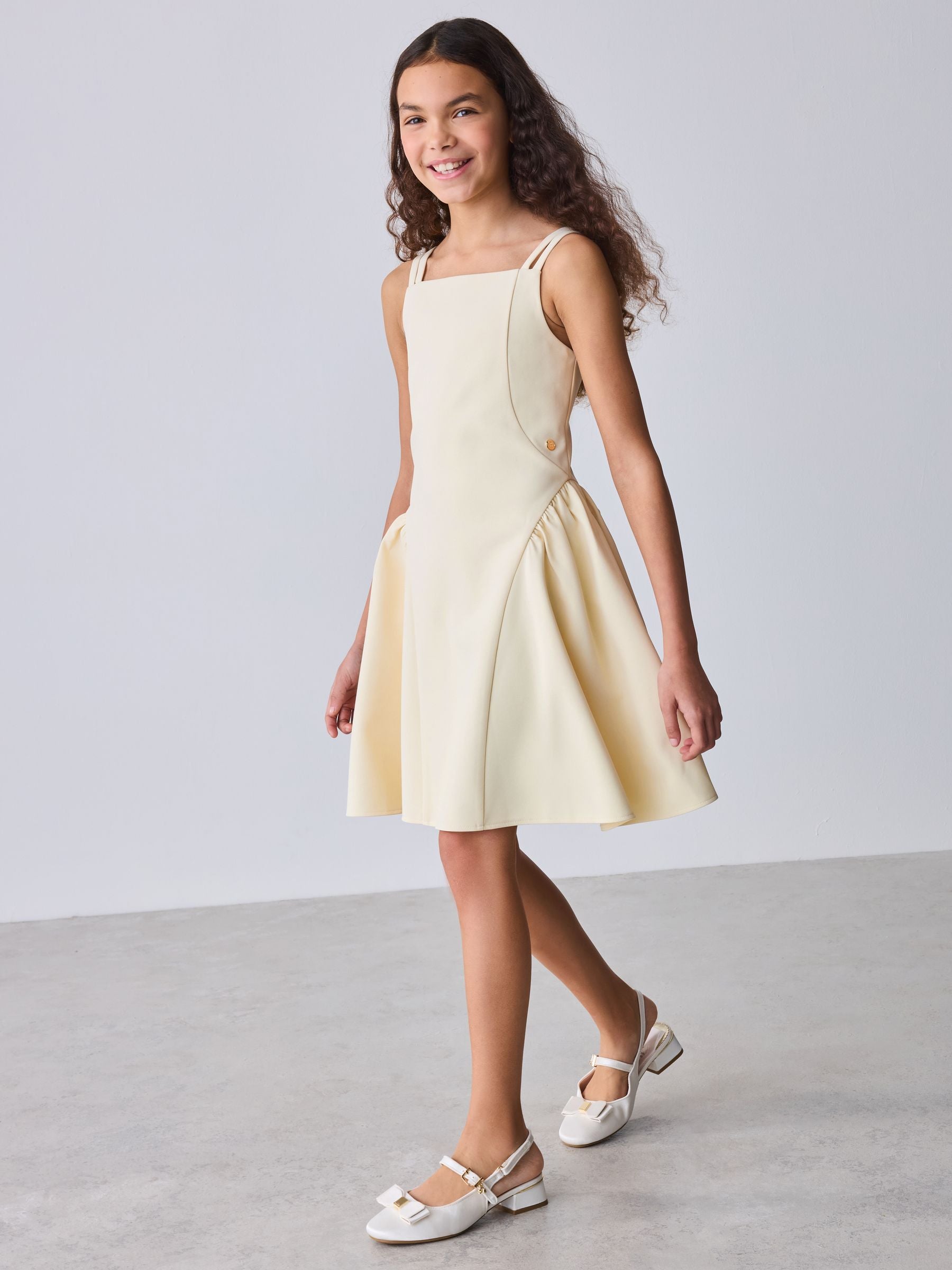 Baker by Ted Baker Structured Double Strap Skater Yellow Dress image 2