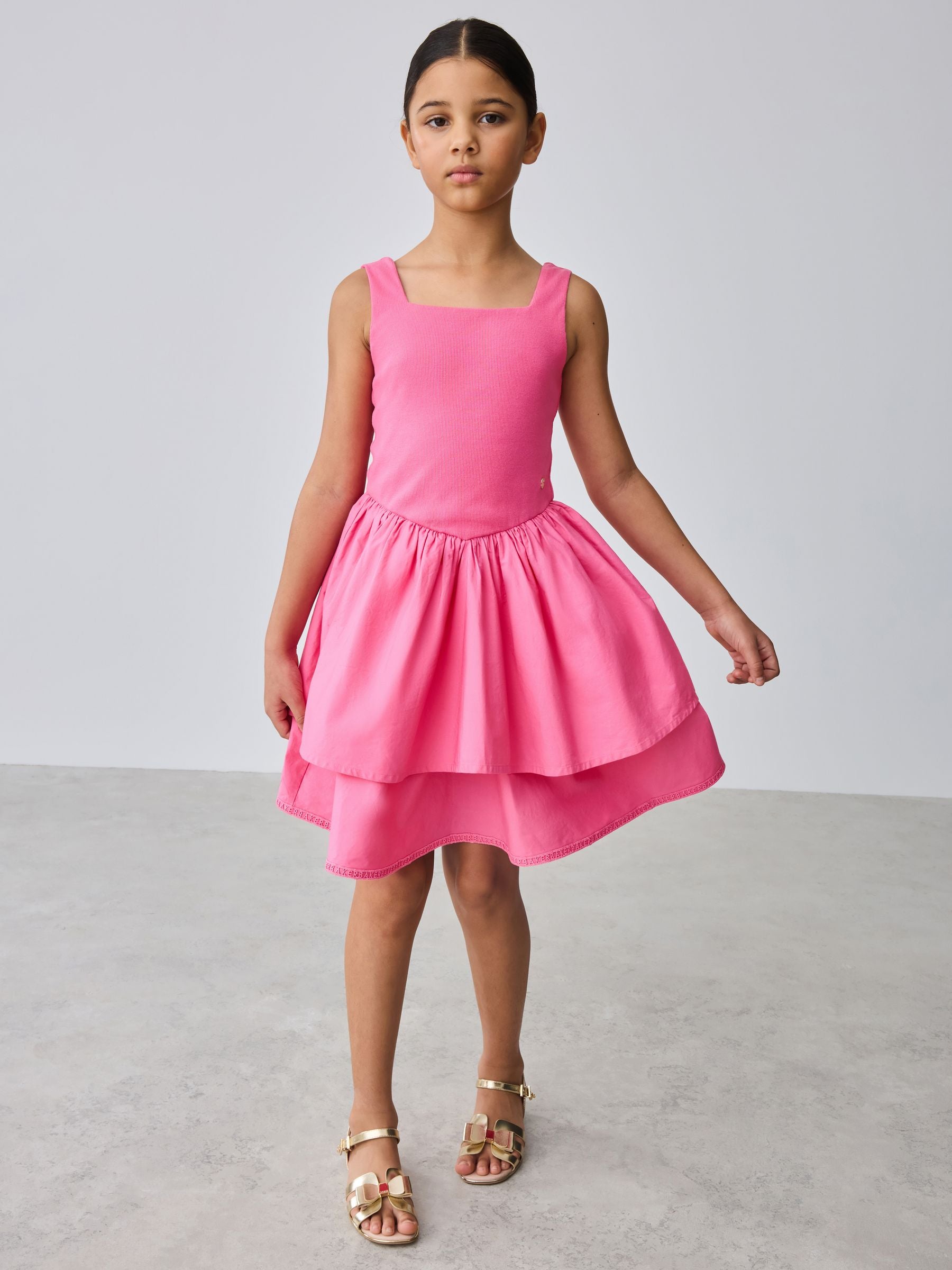 Baker by Ted Baker Pink Waisted Double Layer Skirted Dress image 1