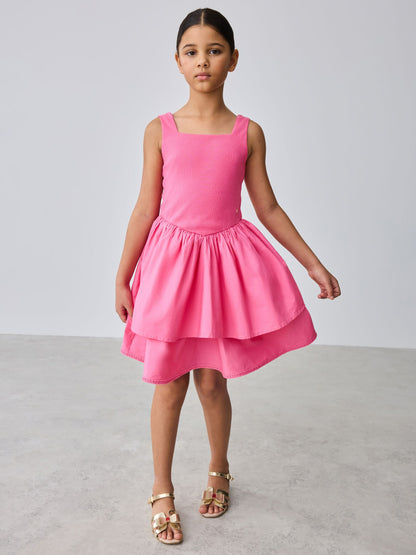 Baker by Ted Baker Pink Waisted Double Layer Skirted Dress image 1
