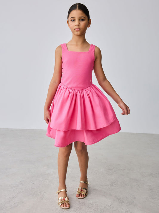 Baker by Ted Baker Pink Waisted Double Layer Skirted Dress image 1