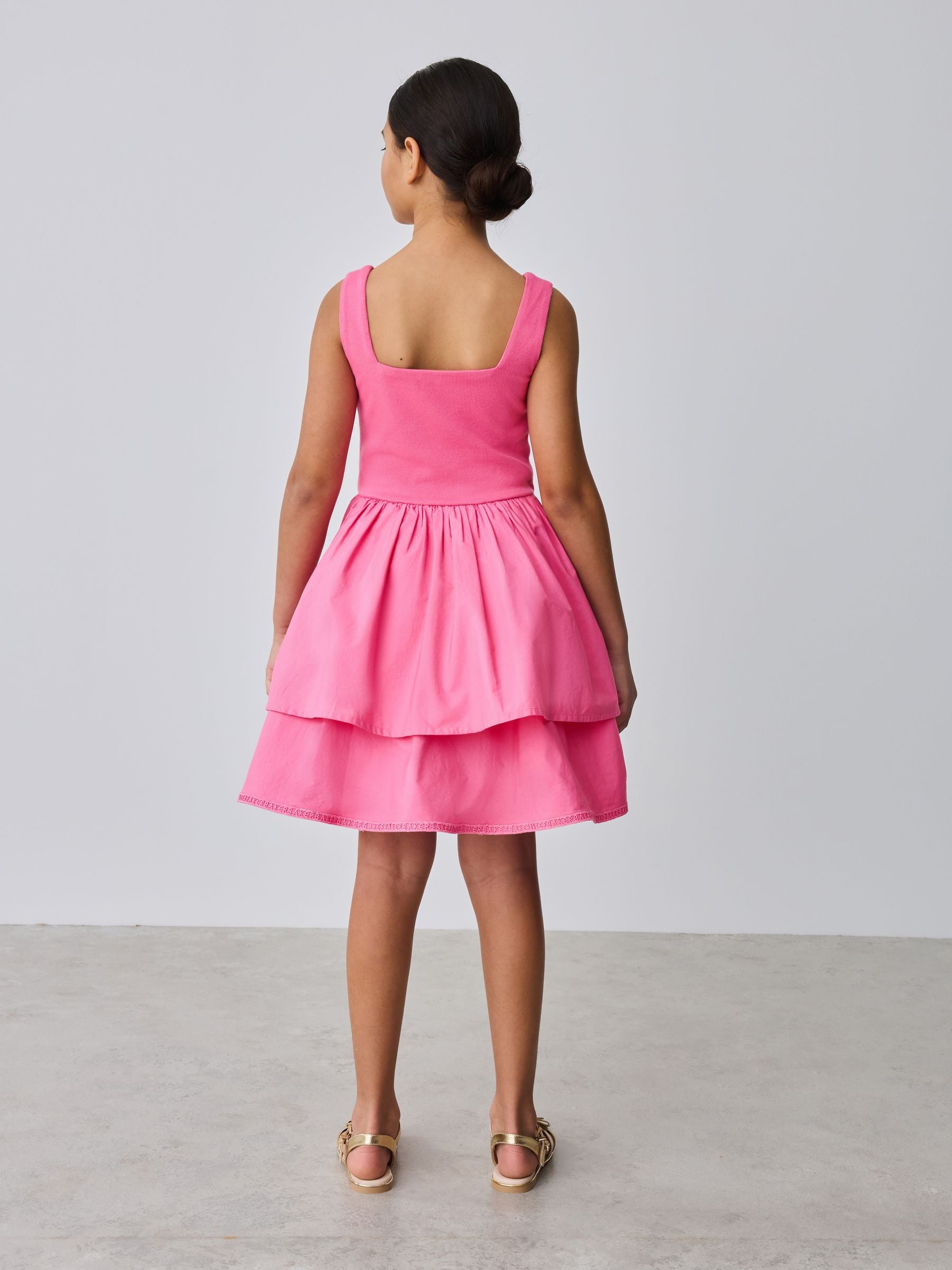 Baker by Ted Baker Pink Waisted Double Layer Skirted Dress image 3