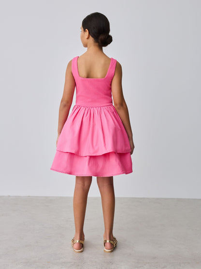 Baker by Ted Baker Pink Waisted Double Layer Skirted Dress image 3