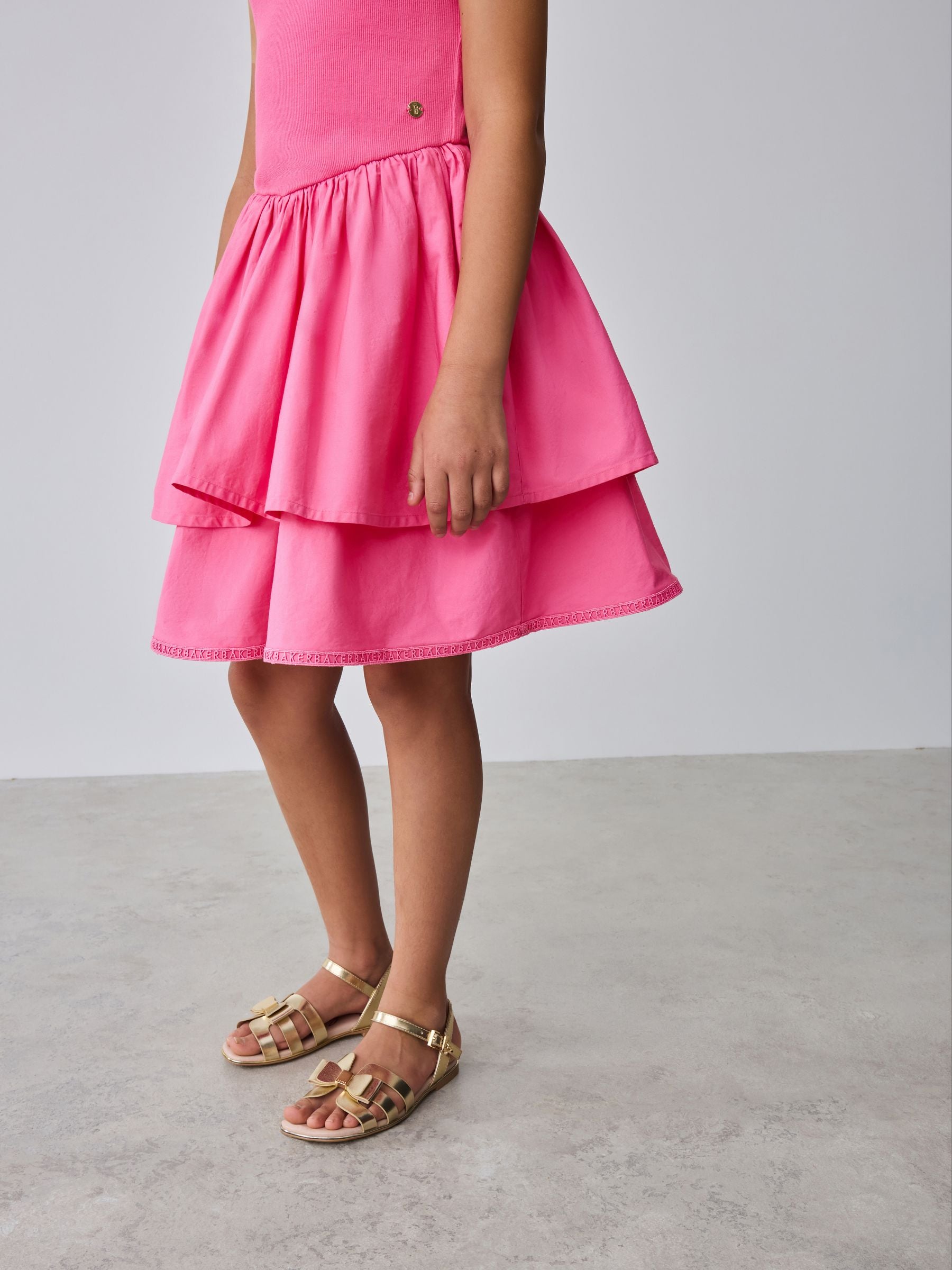 Baker by Ted Baker Pink Waisted Double Layer Skirted Dress image 4