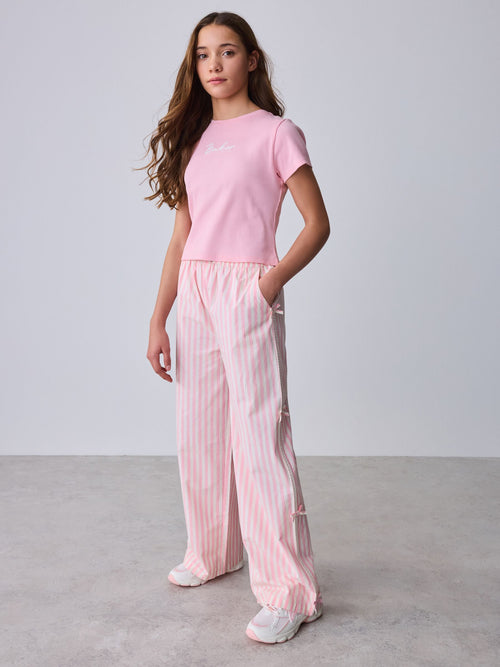 Baker by Ted Baker 2 Piece Pink Ribbed T-Shirt & Pinstripe Trousers Set image 1