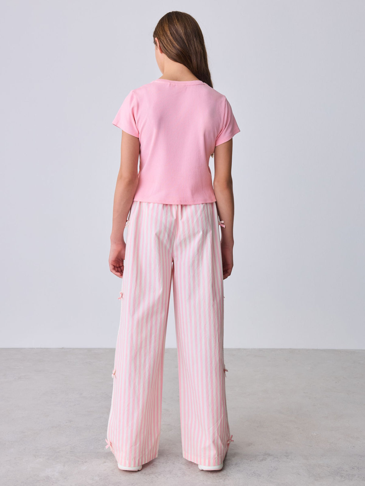 Baker by Ted Baker 2 Piece Pink Ribbed T-Shirt & Pinstripe Trousers Set image 4