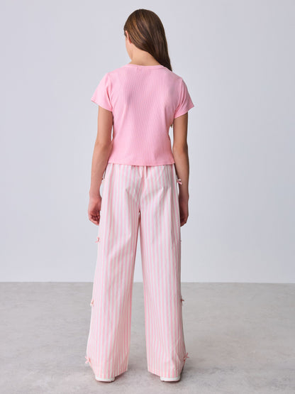 Baker by Ted Baker 2 Piece Pink Ribbed T-Shirt & Pinstripe Trousers Set image 4
