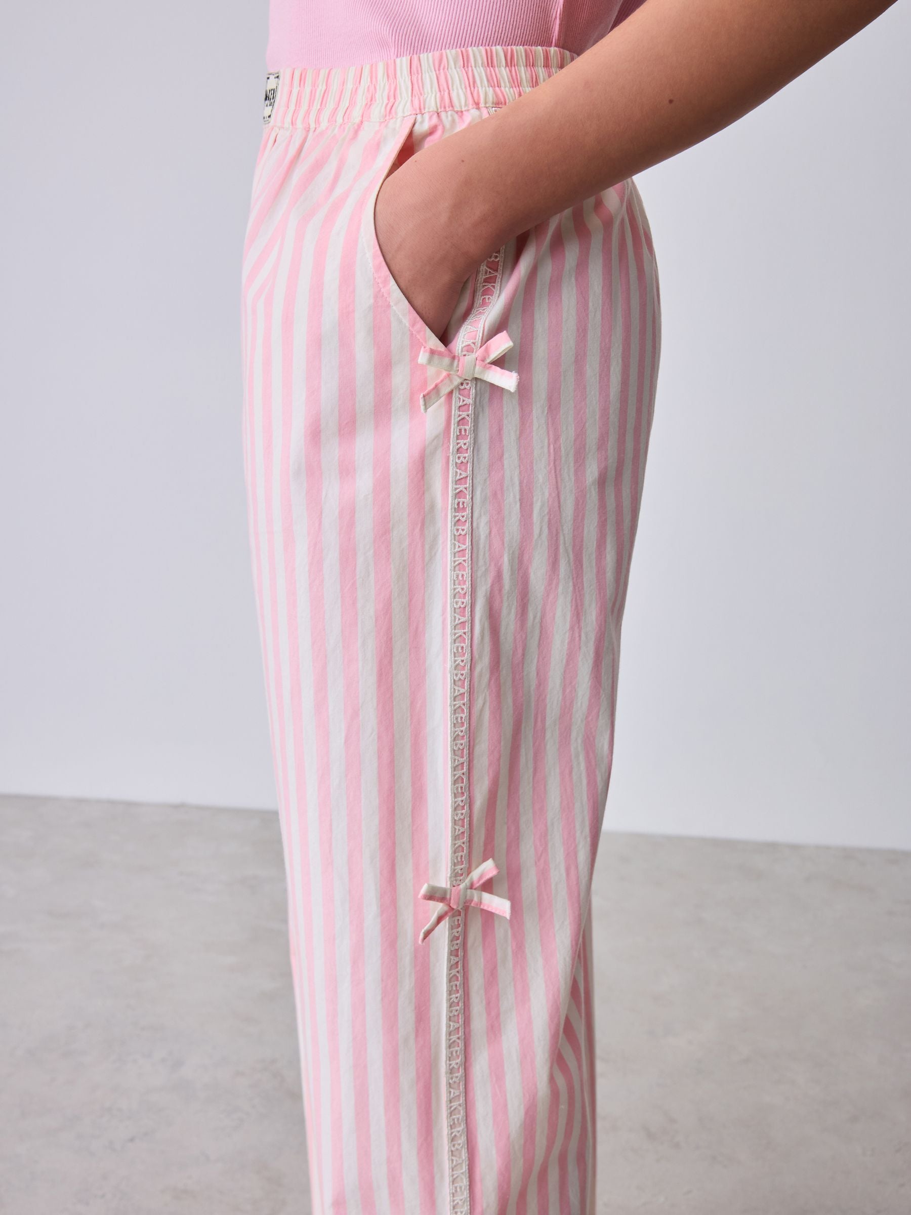 Baker by Ted Baker 2 Piece Pink Ribbed T-Shirt & Pinstripe Trousers Set image 5