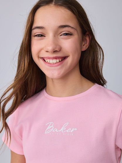 Baker by Ted Baker 2 Piece Pink Ribbed T-Shirt & Pinstripe Trousers Set image 6