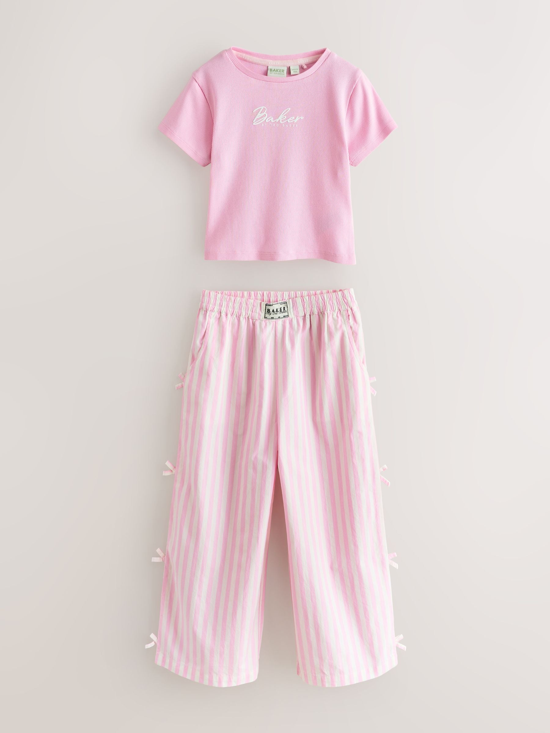 Baker by Ted Baker 2 Piece Pink Ribbed T-Shirt & Pinstripe Trousers Set image 8
