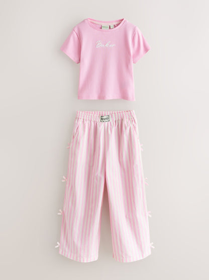 Baker by Ted Baker 2 Piece Pink Ribbed T-Shirt & Pinstripe Trousers Set image 8