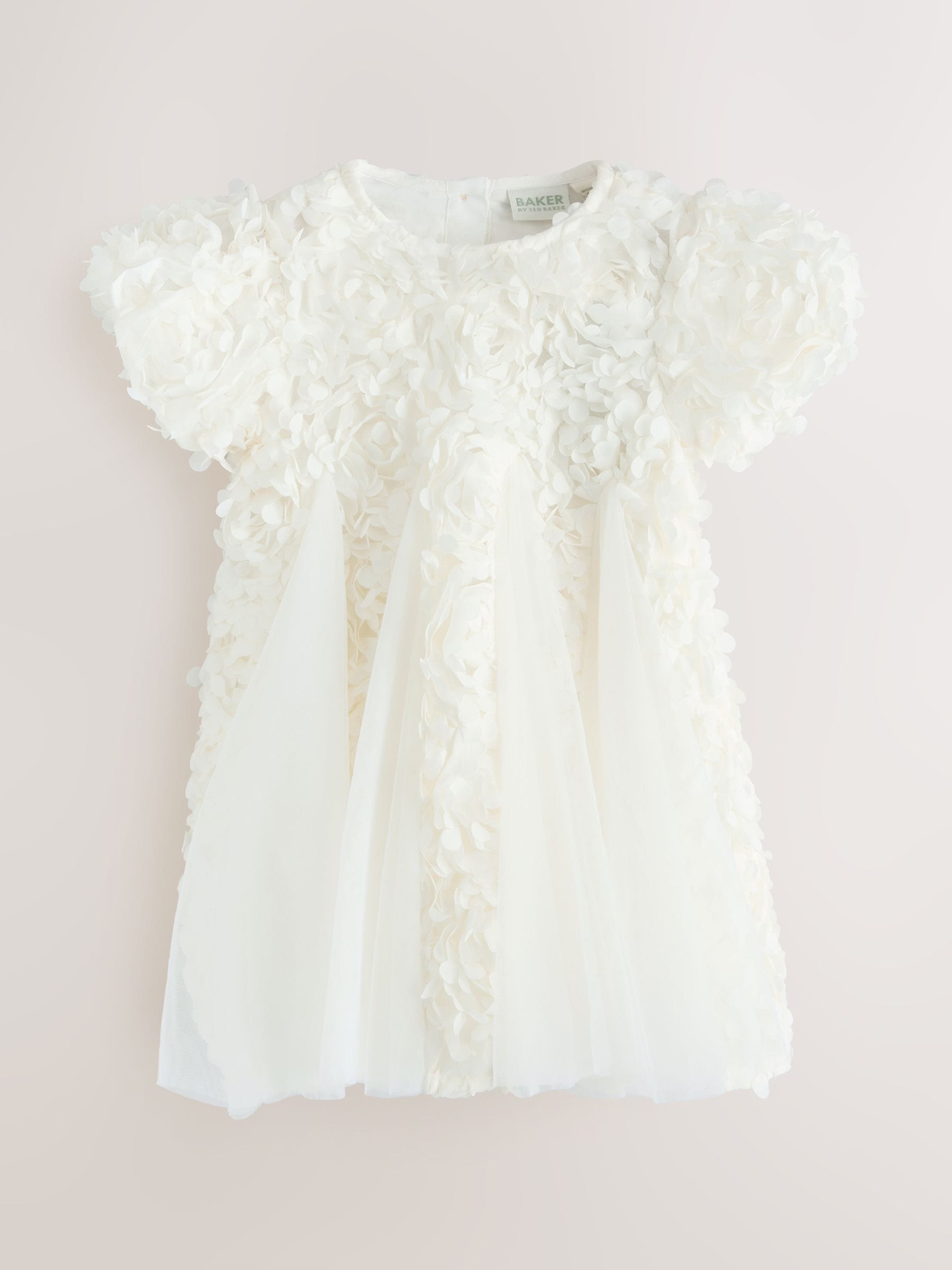 Baker by Ted Baker Cream 3D Textured Floral Mesh Godet Dress image 8