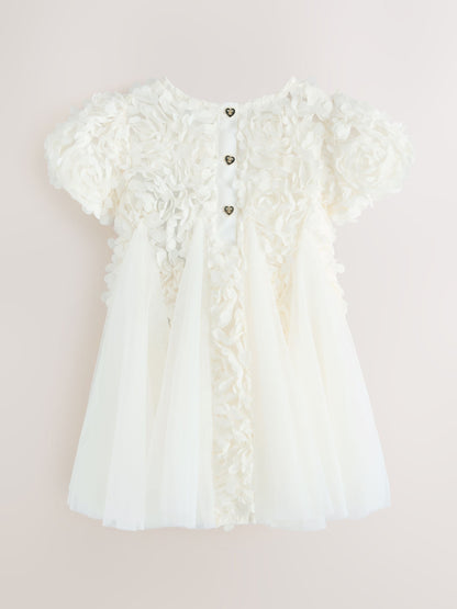 Baker by Ted Baker Cream 3D Textured Floral Mesh Godet Dress image 9