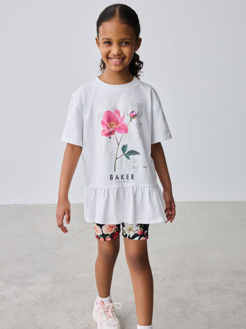 Dsiney Kidz - Baker by Ted Baker 2 Piece Peplum Frill T-Shirt & Floral Cycling Short Set image 1
