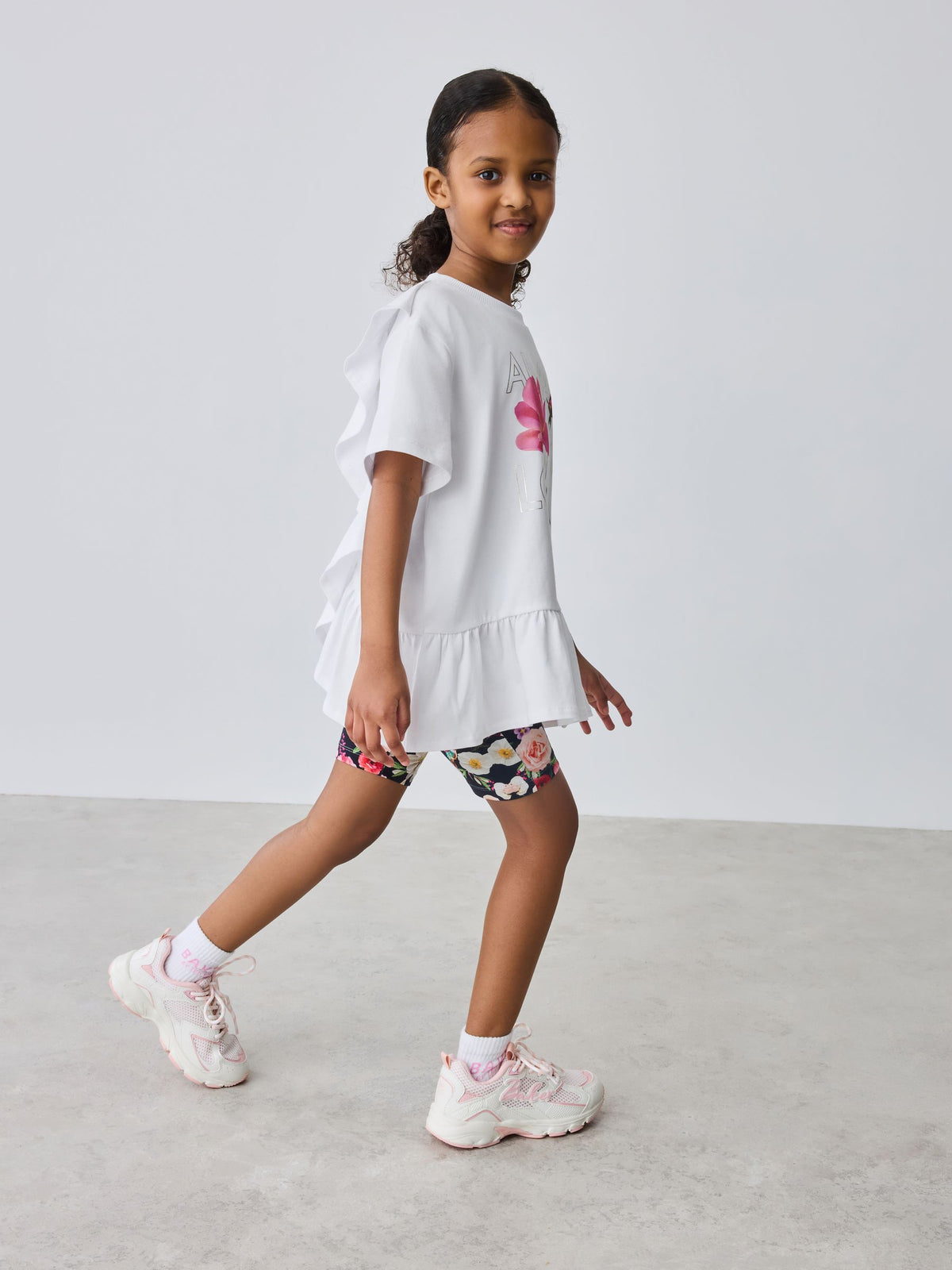Dsiney Kidz - Baker by Ted Baker 2 Piece Peplum Frill T-Shirt & Floral Cycling Short Set image 3