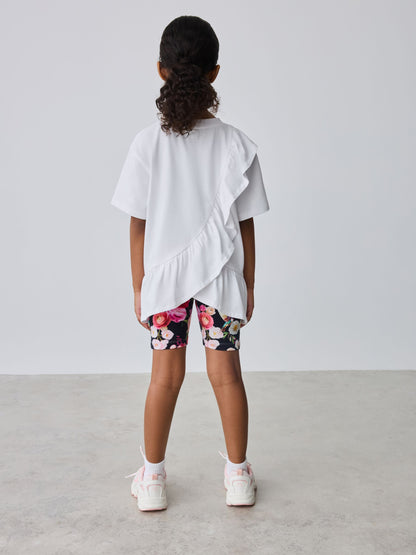Dsiney Kidz - Baker by Ted Baker 2 Piece Peplum Frill T-Shirt & Floral Cycling Short Set image 4