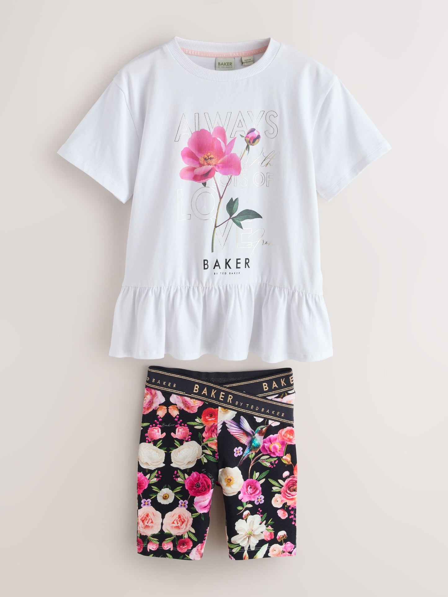 Dsiney Kidz - Baker by Ted Baker 2 Piece Peplum Frill T-Shirt & Floral Cycling Short Set image 7