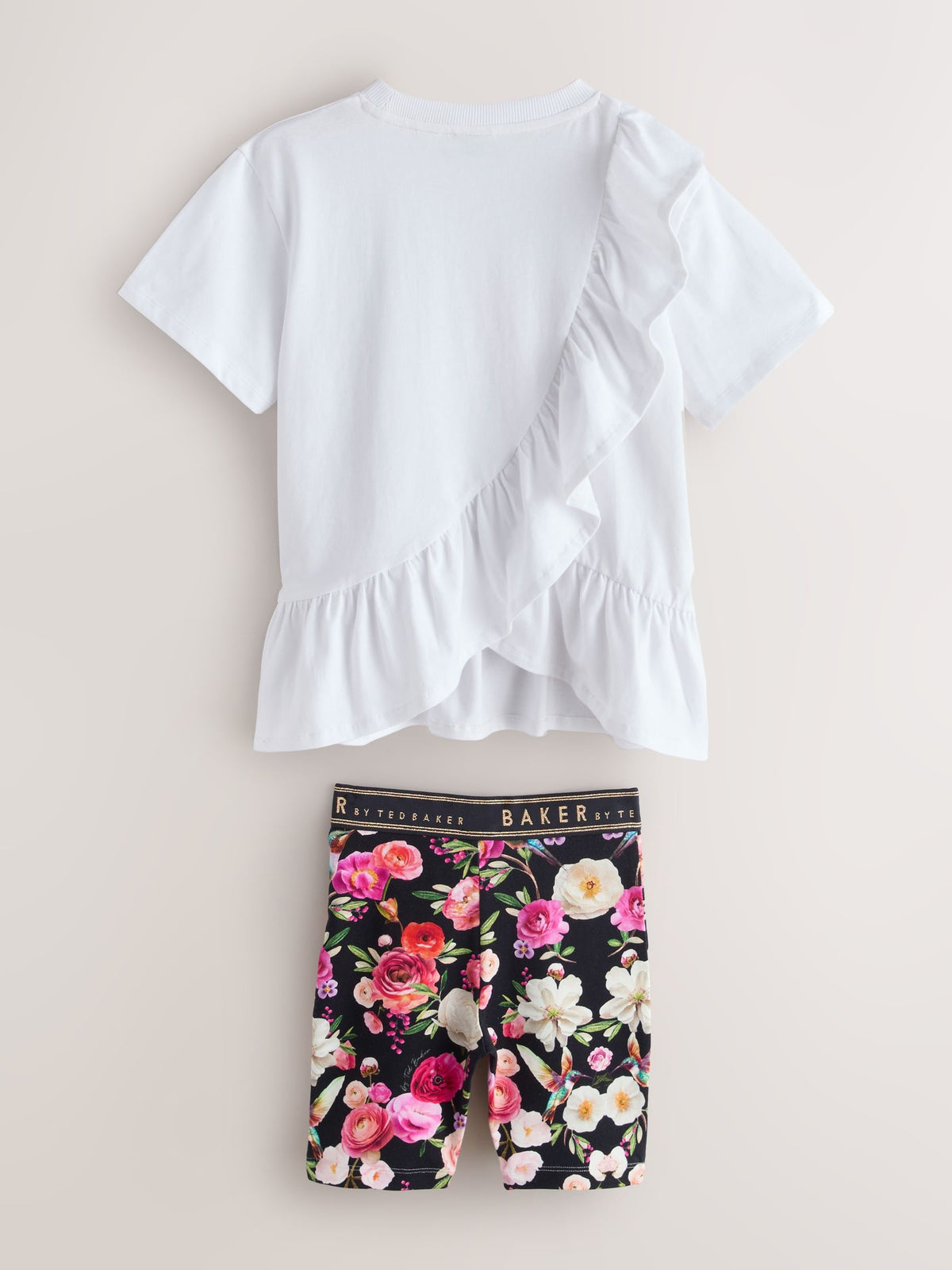 Dsiney Kidz - Baker by Ted Baker 2 Piece Peplum Frill T-Shirt & Floral Cycling Short Set image 8