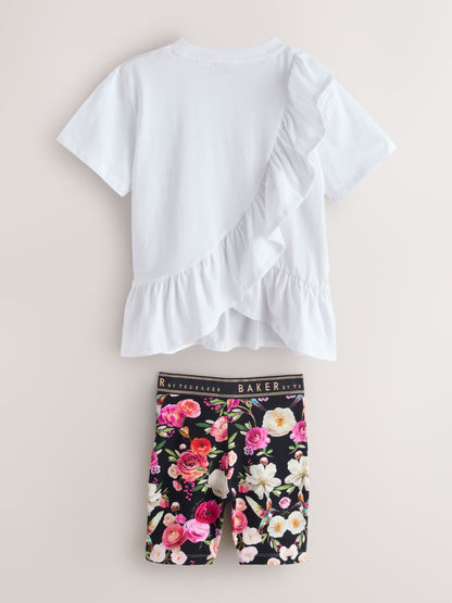 Dsiney Kidz - Baker by Ted Baker 2 Piece Peplum Frill T-Shirt & Floral Cycling Short Set image 8
