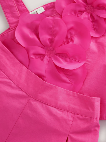 Baker by Ted Baker 2 Piece One Shoulder 3D Floral Pink Top & Shorts Set image 10