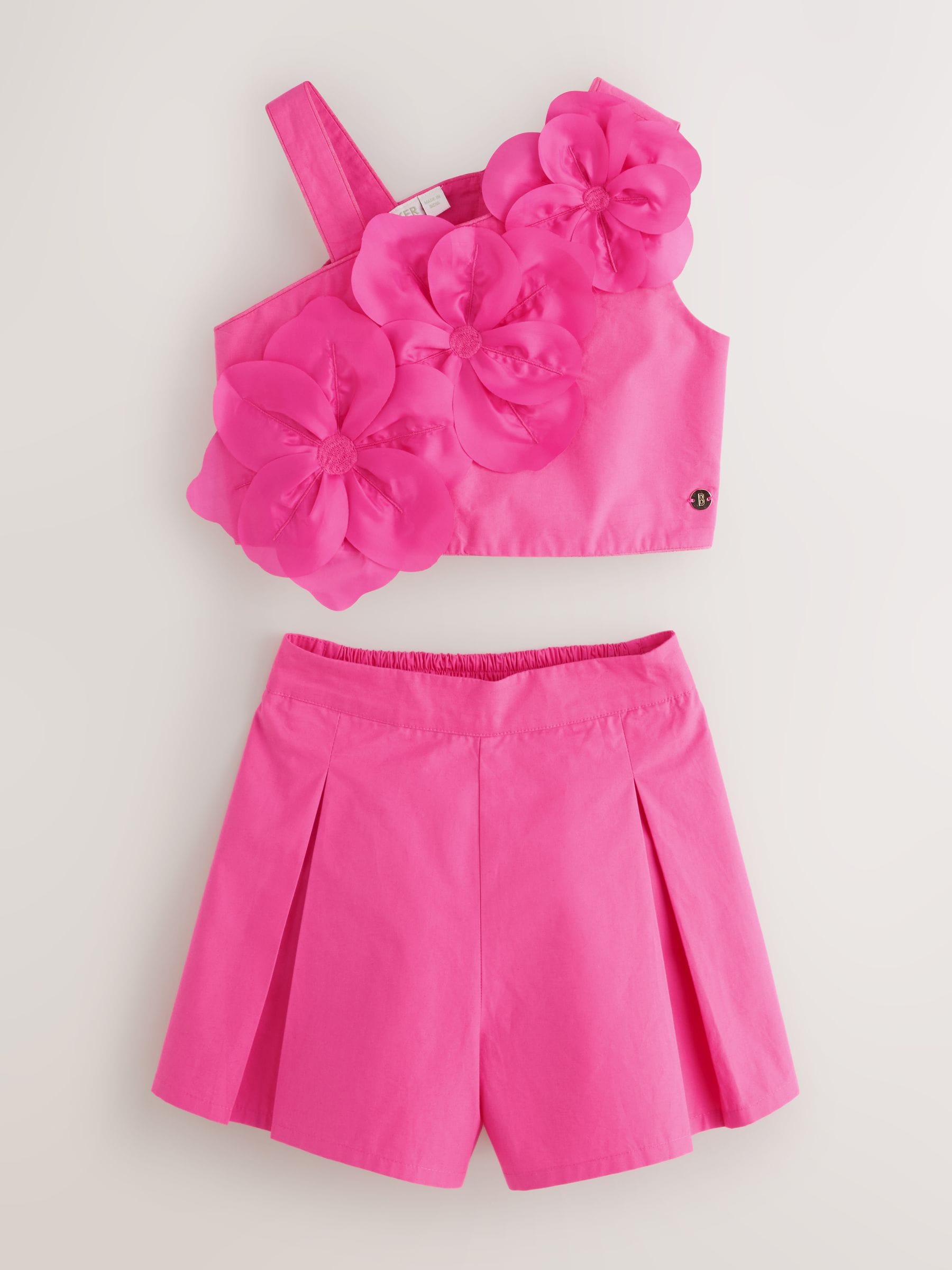 Baker by Ted Baker 2 Piece One Shoulder 3D Floral Pink Top & Shorts Set image 8
