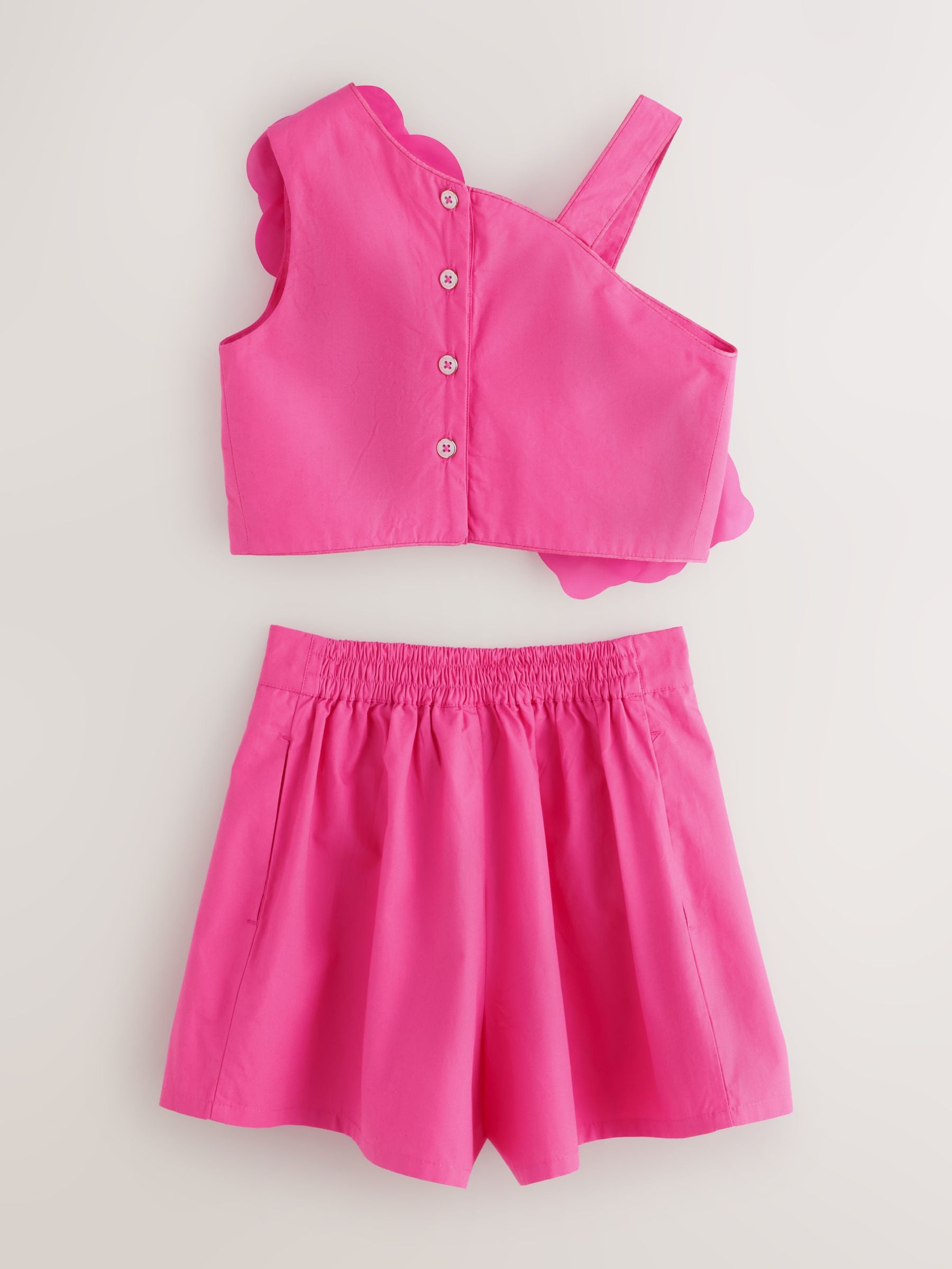 Baker by Ted Baker 2 Piece One Shoulder 3D Floral Pink Top & Shorts Set image 9