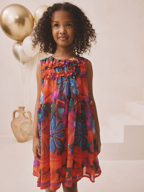 Multi Bright Floral Ruffle Occasion Dress (3-16yrs) image 1