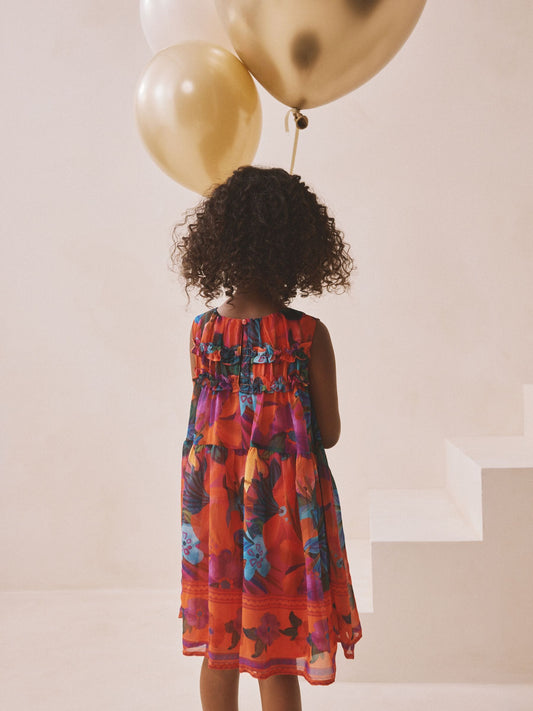 Multi Bright Floral Ruffle Occasion Dress (3-16yrs) image 2