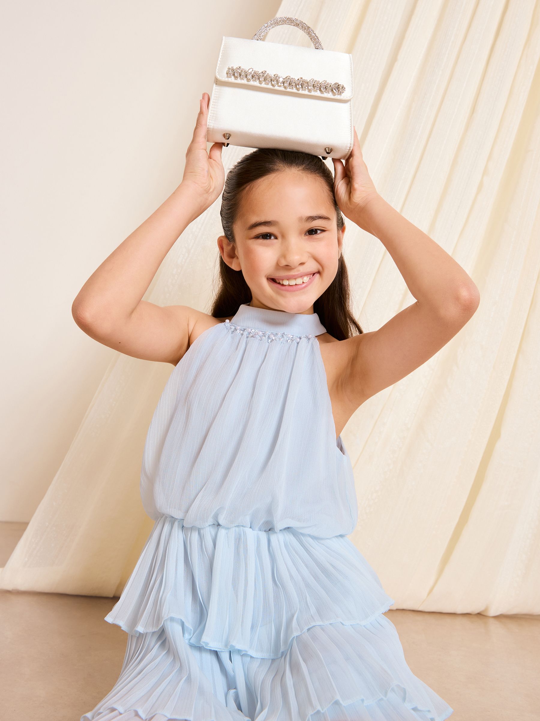 Lipsy Blue Halter Neck Pleated Tiered Occasion Dress (5-16yrs) image 4