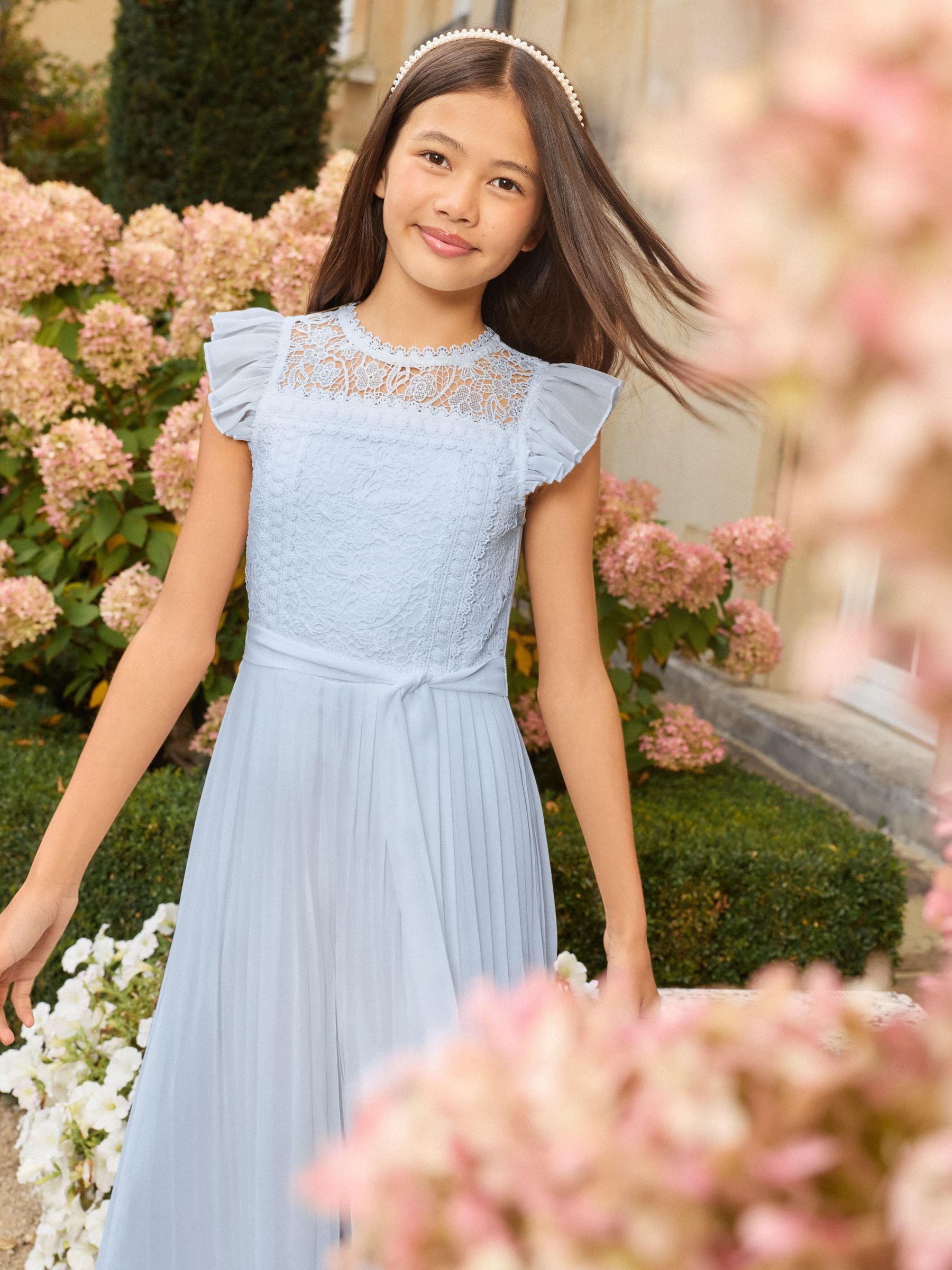 Dsiney Kidz - Lipsy Blue Lace Front Pleated Occasion Jumpsuit (7-16yrs) image 4