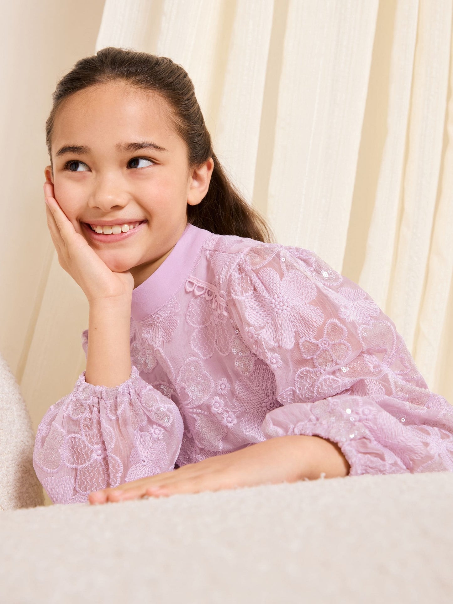 Lipsy Lilac Purple Sequin Lace 2-in-1 Occasion Dress (5-16yrs) image 3