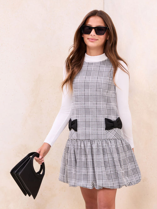Lipsy White/Black Check Pinafore Puff Hem Dress And T-Shirt Set (5-16yrs) image 1