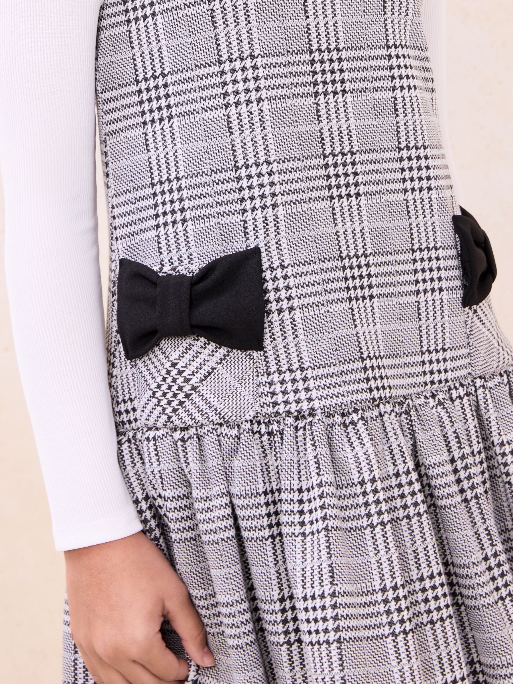 Lipsy White/Black Check Pinafore Puff Hem Dress And T-Shirt Set (5-16yrs) image 2