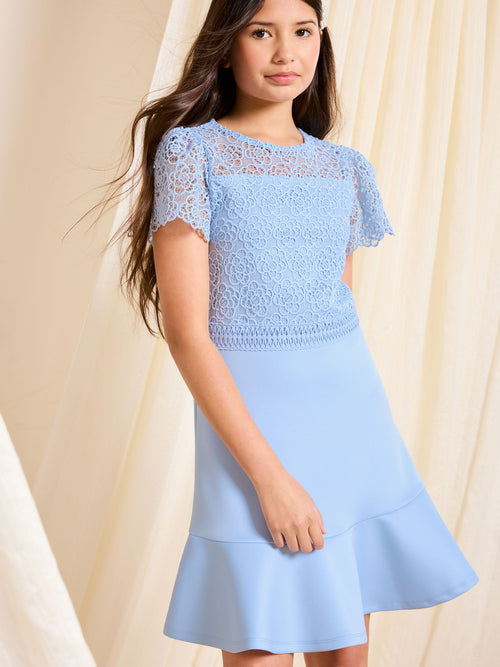 Dsiney Kidz - Lipsy Cornflower Blue Lace 2-in-1 Occasion Dress (5-16yrs) image 1