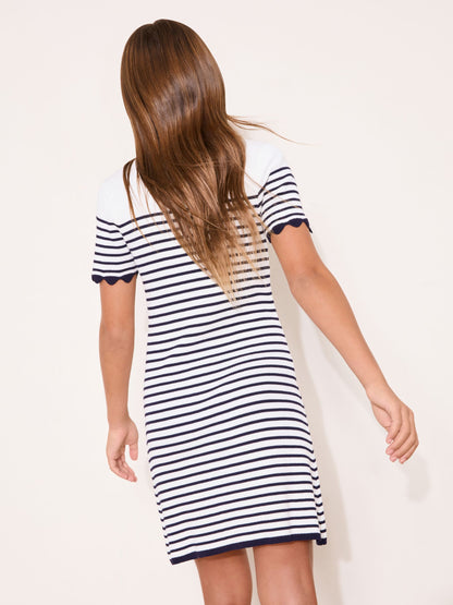 Lipsy White/Navy Blue Short Sleeve Stripe Knit Dress (5-16yrs) image 4