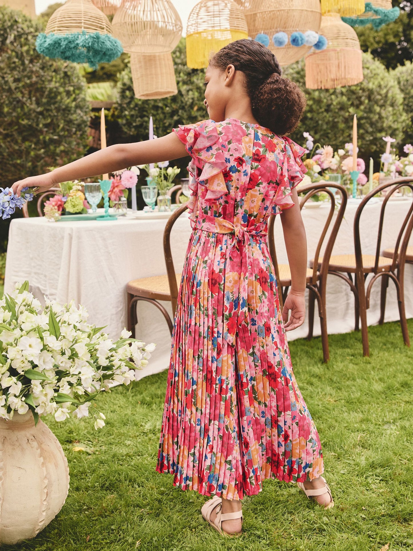 Dsiney Kidz - Pink Floral Short Sleeve Pleated Ruffle Jumpsuit (3-16yrs) image 2