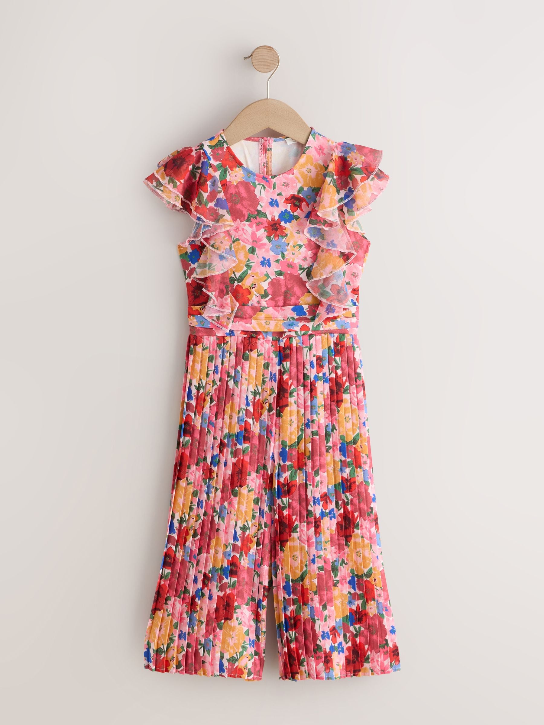 Dsiney Kidz - Pink Floral Short Sleeve Pleated Ruffle Jumpsuit (3-16yrs) image 4