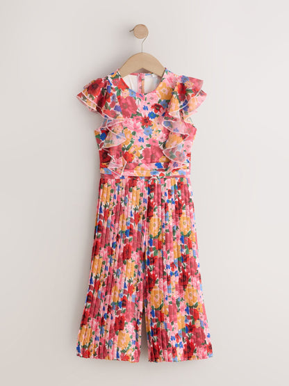 Dsiney Kidz - Pink Floral Short Sleeve Pleated Ruffle Jumpsuit (3-16yrs) image 4