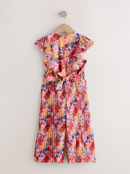 Dsiney Kidz - Pink Floral Short Sleeve Pleated Ruffle Jumpsuit (3-16yrs) image 5
