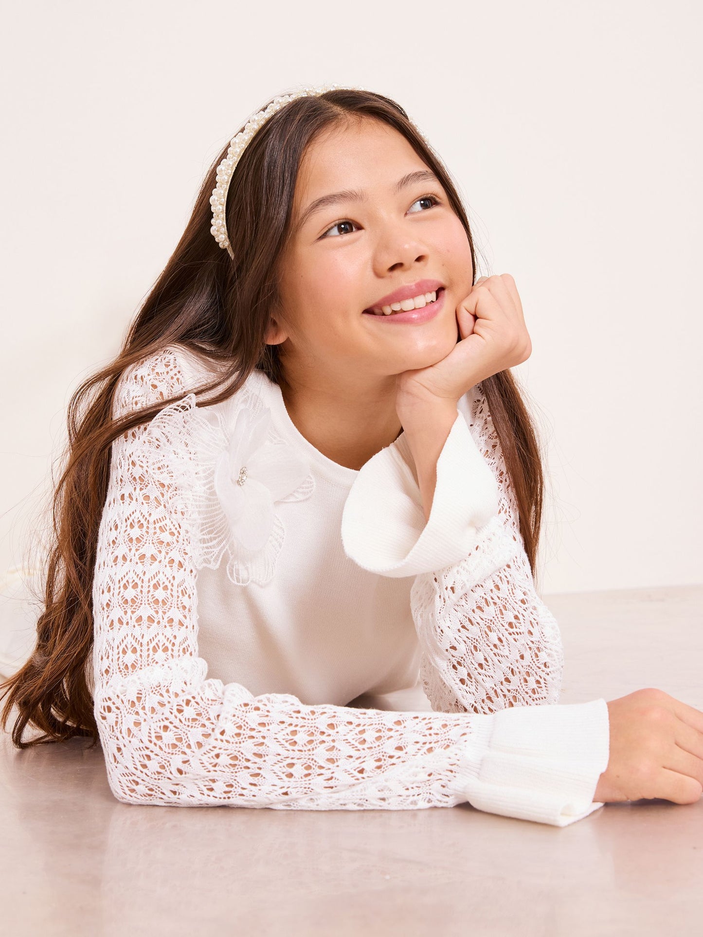 Dsiney Kidz - Lipsy White Knit Peplum Lace Occasion Jumper (5-16yrs) image 3