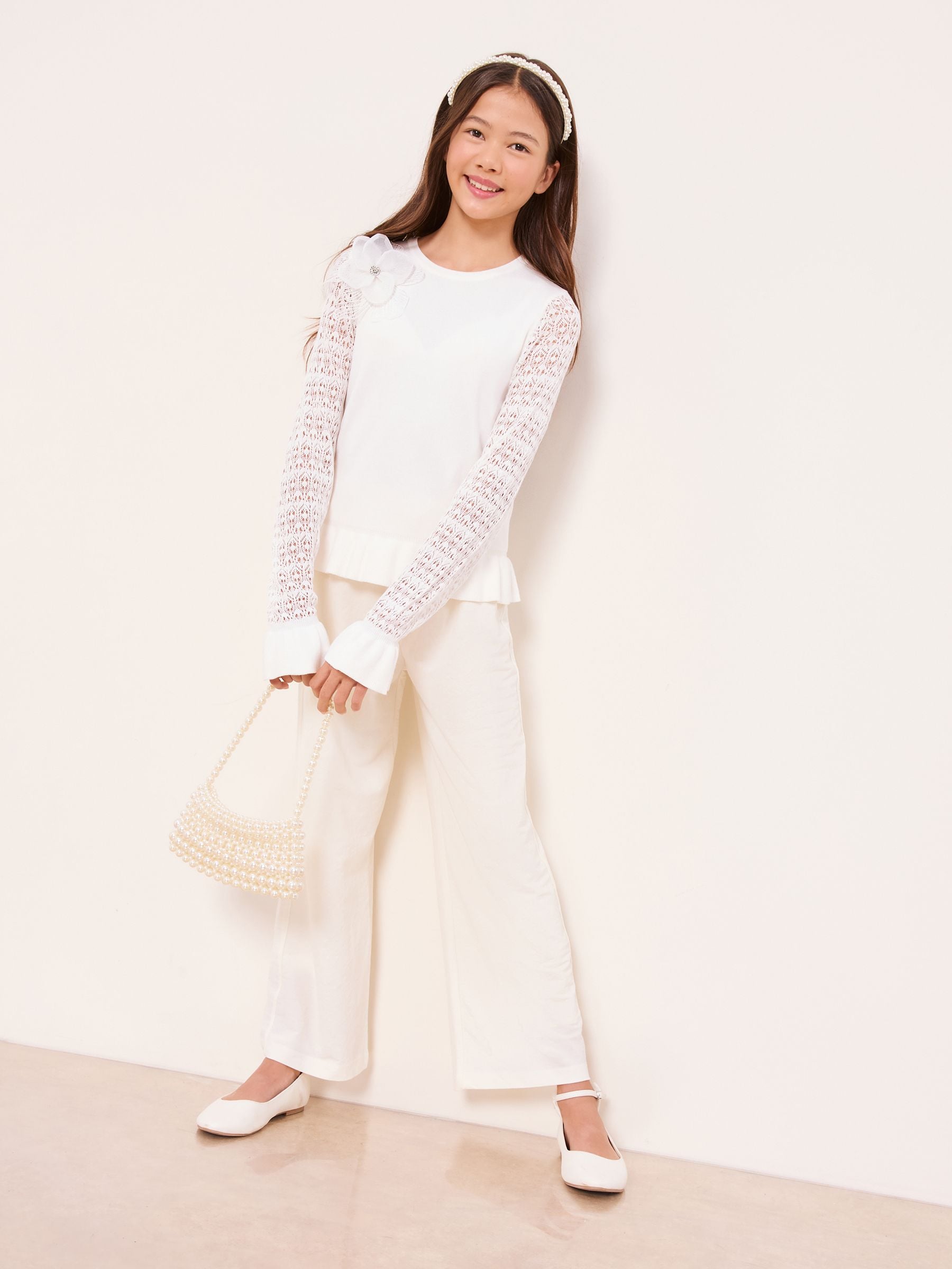 Dsiney Kidz - Lipsy White Knit Peplum Lace Occasion Jumper (5-16yrs) image 4