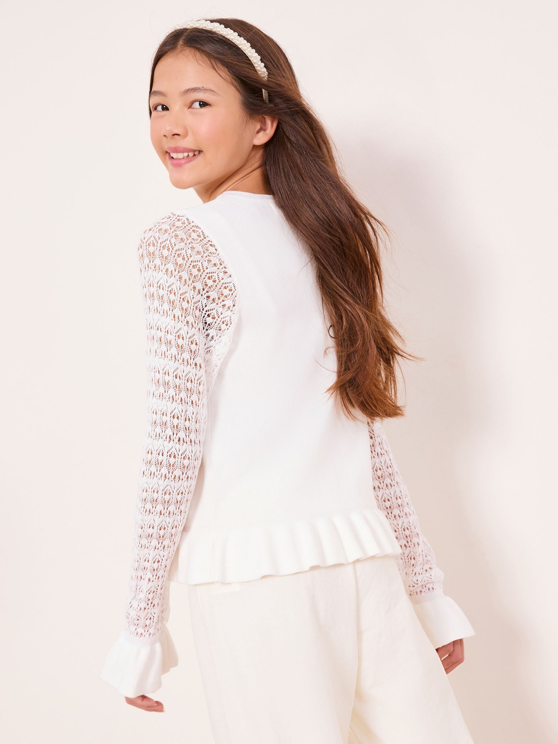 Dsiney Kidz - Lipsy White Knit Peplum Lace Occasion Jumper (5-16yrs) image 5