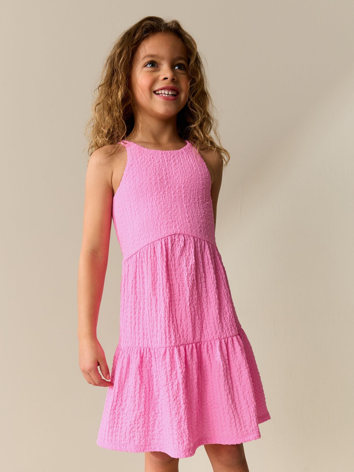 Pink Strappy Crinkle Summer Dress (3-16yrs) image 3