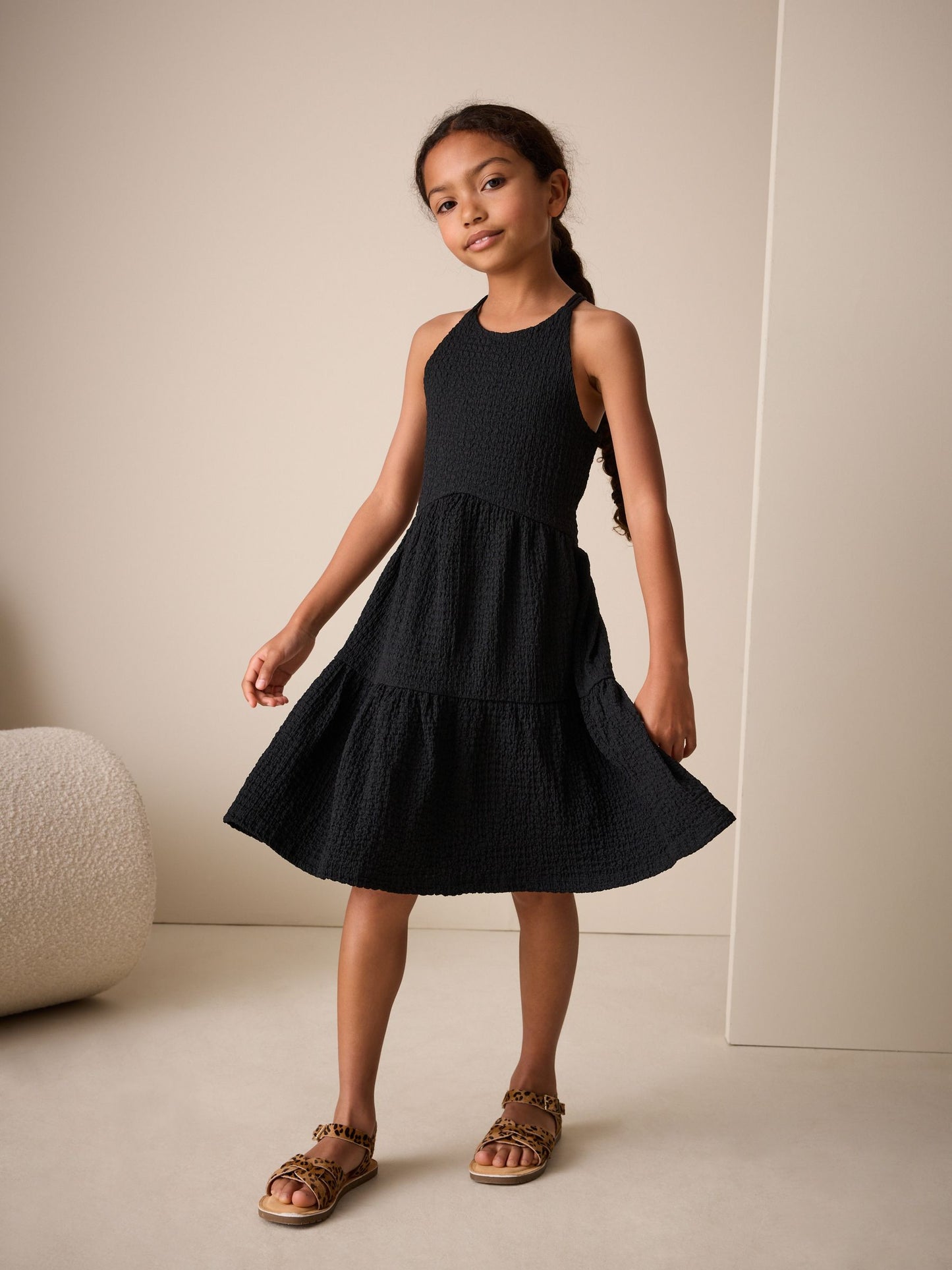Black Strappy Crinkle Summer Dress (3-16yrs) image 2