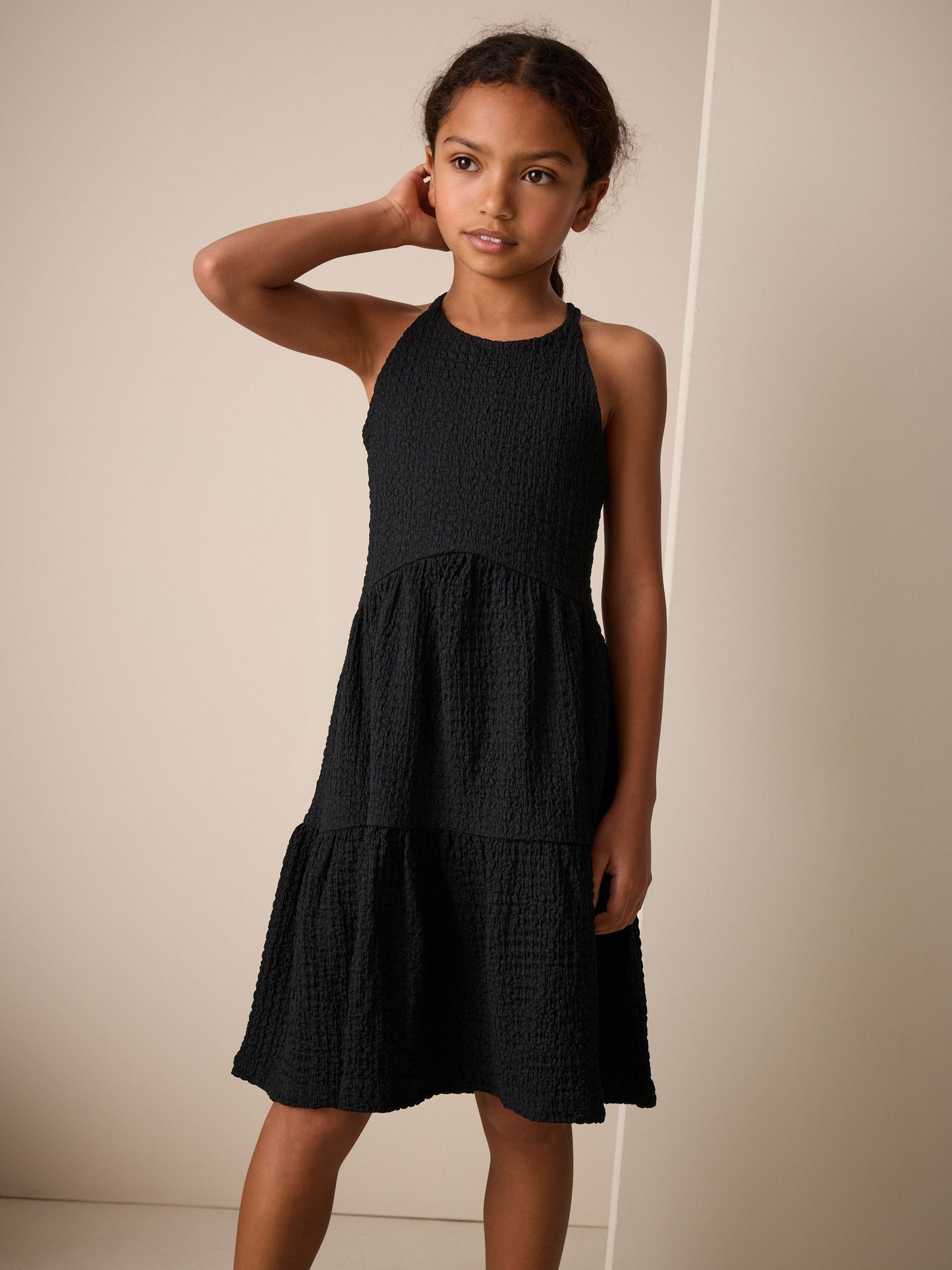 Black Strappy Crinkle Summer Dress (3-16yrs) image 4