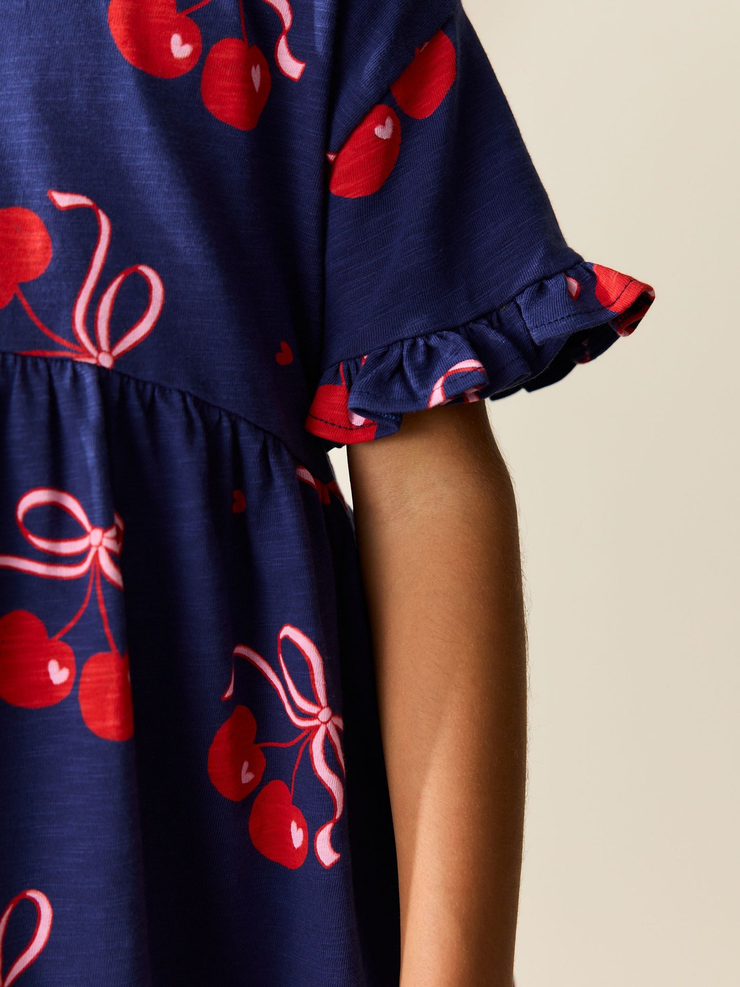 Navy Cherry Print Short Sleeve Jersey Dress (3-16yrs) image 4