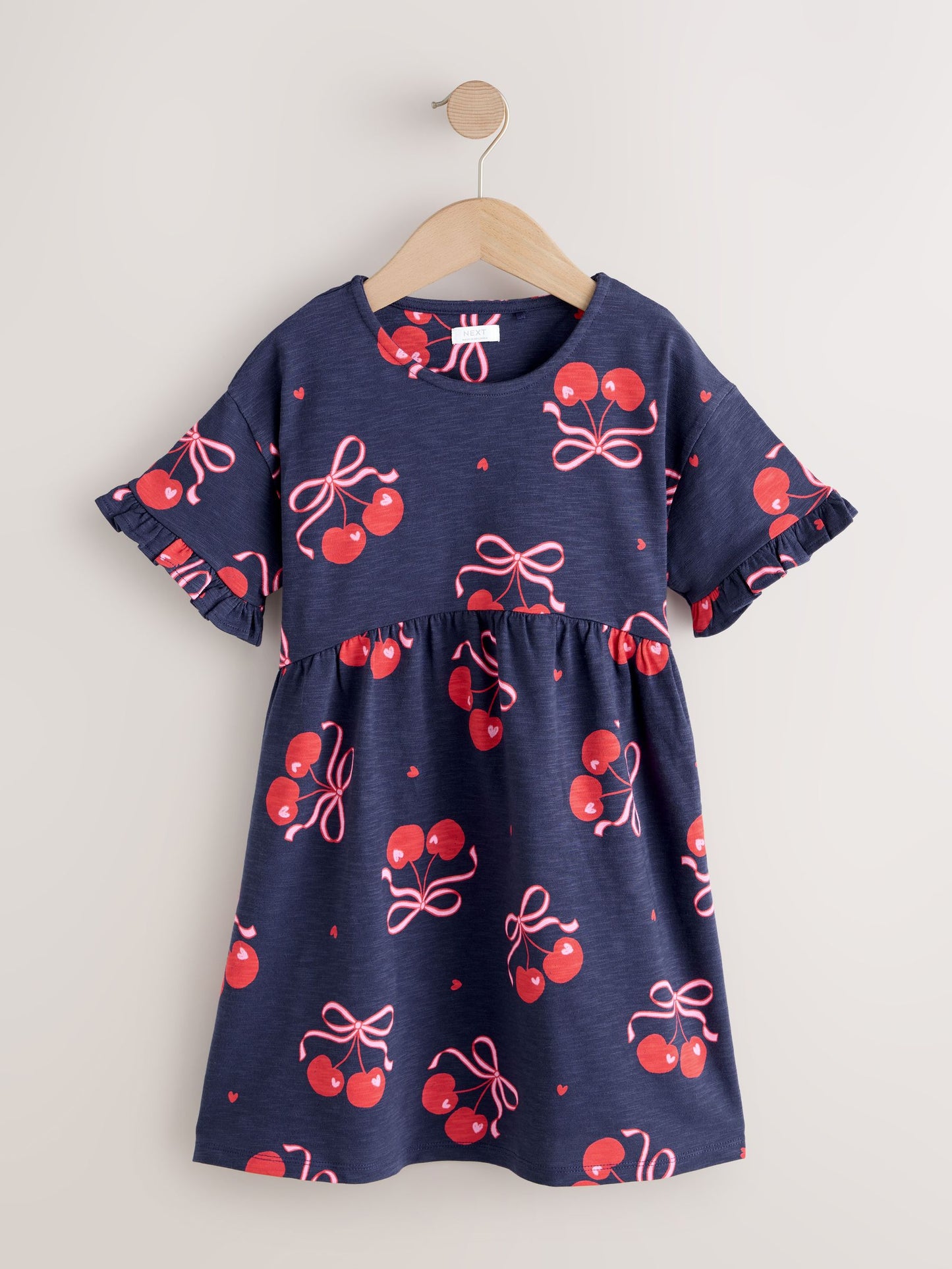 Navy Cherry Print Short Sleeve Jersey Dress (3-16yrs) image 5