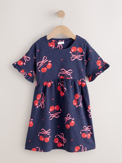 Navy Cherry Print Short Sleeve Jersey Dress (3-16yrs) image 5