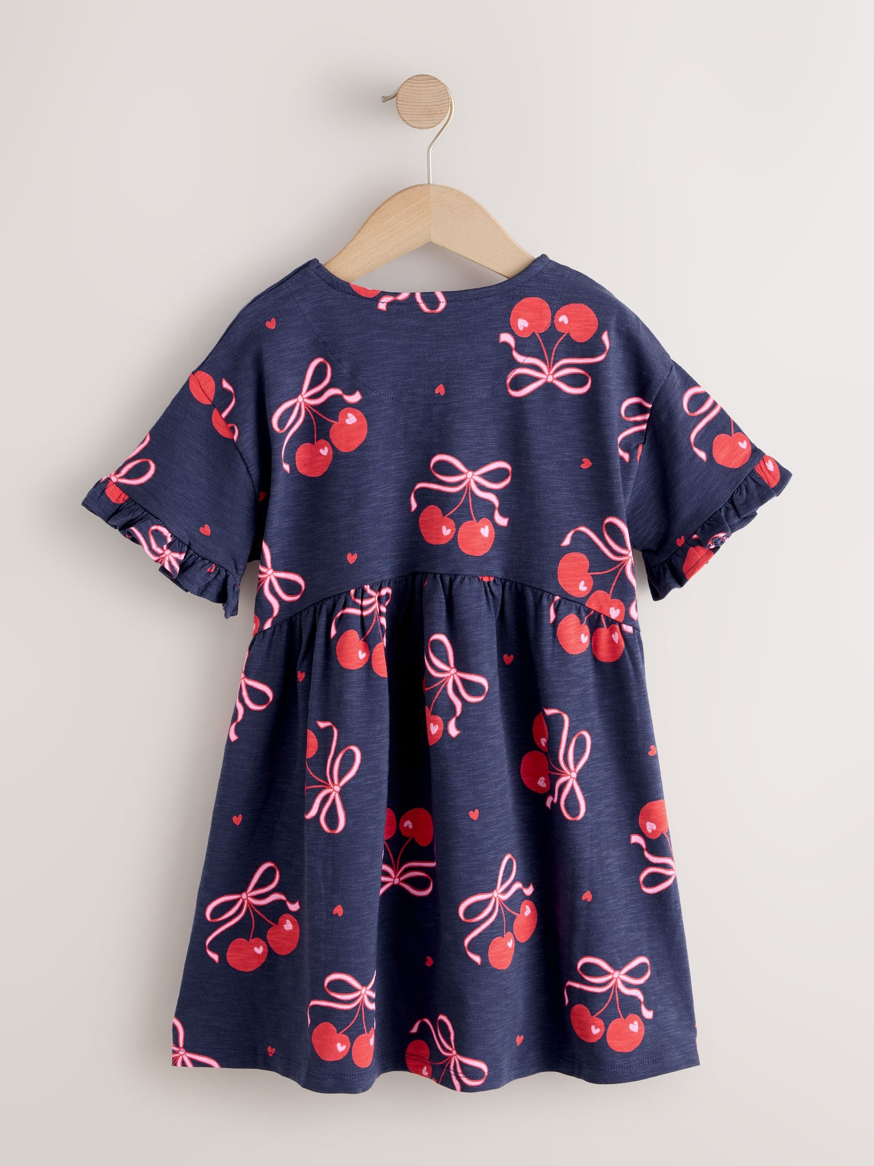 Navy Cherry Print Short Sleeve Jersey Dress (3-16yrs) image 6